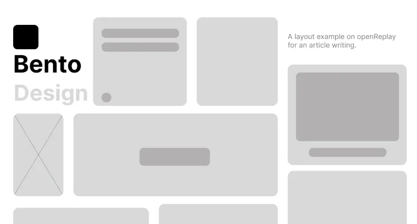 A grey wireframe of a bento-style grid layout